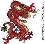 hand drawn red dragon vector... | Shutterstock .eps vector #1592226529