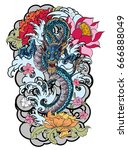 hand drawn colorful dragon... | Shutterstock .eps vector #666888049