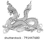 hand drawn thai dragon on water ... | Shutterstock .eps vector #791447680