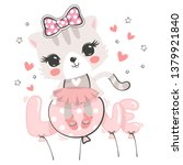 cute cat ballerina wearing pink ... | Shutterstock .eps vector #1379921840