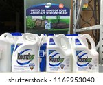 Small photo of San Leandro, CA - August 22, 2018: Garden supply store shelf with containers of Round up weed control. A San Francisco jury just ruled that Roundup gave a former school groundskeeper terminal cancer.