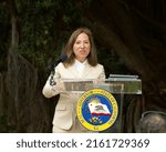 Small photo of San Francisco, CA - May 27, 2022: Lieutenant Governor Eleni Kounalakis speaking at the California and New Zealand Partner to Advance Global Climate Leadership press conference.
