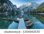 Famous shot at lake Braies in Italy