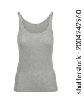 Small photo of Sport tank top isolated on white background. Grey women's undershirt. Front view