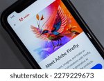 Small photo of Vancouver, CANADA - Mar 21 2023 : Website of Adobe Firefly seen in an iPhone. In Mar 2023 Adobe announced the beta launch of its new generative AI model Firefly.