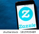 Small photo of Kiev, Ukraine, September 16, 2020. Editorial illustrative. In this photo illustration a Zazzle logo is seen displayed on a smartphone