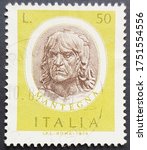 Small photo of Rome, circa 1974: used stamp depicting the painter Andrea Mantegna, one of the greatest exponents of Italian Renaissance art of the fifteenth century.