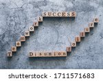 Small photo of Top view of wood cube letter word of Teamwork, SUCCESS, Disunion and failure. Idea of motivation or inspiration in business vision and corporate management strategy. Leadership lead team to reach goal
