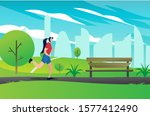 a woman is running while... | Shutterstock .eps vector #1577412490