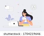 woman using laptop and writes a ... | Shutterstock .eps vector #1704219646