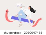 business woman flies on a... | Shutterstock .eps vector #2030047496