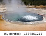 Bubbling hot water of Crested Pool, Yellowstone National Park