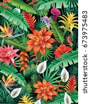 background from tropical flowers | Shutterstock .eps vector #673975483