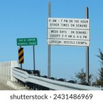 Small photo of South Carolina, United States - February 3, 2024: Signs and information about The Ben M. Sawyer Memorial Bridge, which connects Mount Pleasant with Sullivan's Island