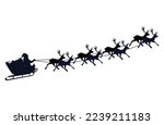 Santa's sleigh with reindeers. Black and white graphics. Symbols for the holidays. Christmas postcard.