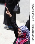Small photo of Taiz / Yemen - 22 Aug 2014 : A Yemeni woman participates in the peaceful rallies in support of Yemeni legitimacy in the city of Taiz