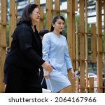 Small photo of Sao Paulo, SP, Brazil - July 22, 2018: Japan's Princess Mako, right, visits the Japan House art gallery in Paulista avenue.