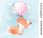 cute little foxy flying with... | Shutterstock .eps vector #1525911113