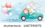 cute little animals driving a... | Shutterstock .eps vector #1687590070