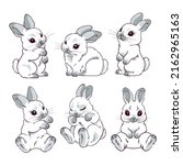 A Set Of Cute Gray Rabbits ...