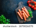 sausages vegetable protein seitan meatless soy wheat classic taste vegetarian or vegan snack ready to eat on the table healthy meal snack ingredient top view copy space for text food background rustic