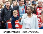 Small photo of Alexandria, Virginia, USA- October 30th, 2021: Republican candidate for Lieutenant Governor, Winsome Sears speaking to a crowd at a campaign stop in Alexandria.