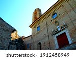 Small photo of GROTTAMMARE ALTA, ITALY - CIRCA APRIL 2019: Facade of the Church of Santa Lucia. The Church presents an essential and plain style, inspired by the rigorous principles of the Tridentine architecture