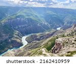 Small photo of blue-green Sulak River. Sulak canyon is one of the deepest canyons in the world and the deepest in Europe. Natural landmark of Dagestan, Russia. HD
