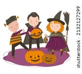 children in halloween costumes. ... | Shutterstock .eps vector #2132127299