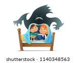 pair of scared children sitting ... | Shutterstock .eps vector #1140348563