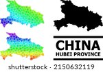 Spectrum gradient star mosaic map of Hubei Province. Vector vibrant map of Hubei Province with spectrum gradients. Mosaic map of Hubei Province collage is done from randomized colored star parts.