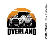 Overland SUV in wanderlust scenery vector illustration