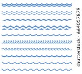 vector blue wave icons set on... | Shutterstock .eps vector #664057879
