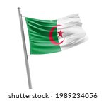 Algeria national flag waving white background.