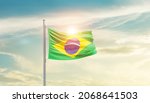 Brazil National Flag Waving In...