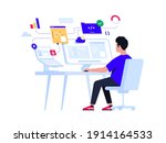 young programmer concentrated... | Shutterstock .eps vector #1914164533