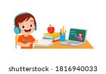 happy cute little kid do home... | Shutterstock .eps vector #1816940033