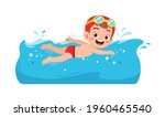 cute little kid boy swim under... | Shutterstock .eps vector #1960465540