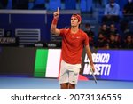 Small photo of 2021-11-10 - Next Gen ATP Finals Milan - Musetti Lorenzo (ITA) in action against Gaston Hugo (FRA) at Next Gen ATP Finals Milan