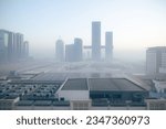 Dubai world trade center skyline with mist
