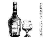 hand drawn bottle of cognac... | Shutterstock .eps vector #1913951209