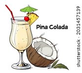 pina colada cocktail  hand... | Shutterstock .eps vector #2031457139