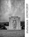 Small photo of Honolulu, Hawaii, USA. January 29, 2024. Somber gray clouds above the World War Memorial at Punchbowl National Veterans Cemetery at Pau Aina.