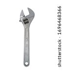 Small photo of Single adjustable wrench isolated on white background without shadow. Close-up a new 12-inch monkey wrench