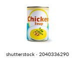 A fake generic labelled food can of chicken soup isolated on white