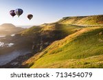 Hot air balloon flying over Philip island, Victoria, Australia