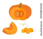 set of pumpkins and sliced... | Shutterstock .eps vector #2043801026