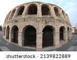 Close view with fisheye lens of the open theatre of Verona, Ital