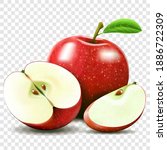 whole and half of apple. sliced ... | Shutterstock .eps vector #1886722309