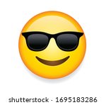 High quality emoticon with sunglasses. Emoji vector.
Cool smiling Face with Sunglasses vector illustration. Yellow face with broad smile wearing black sunglasses. Sunglasses emoji.